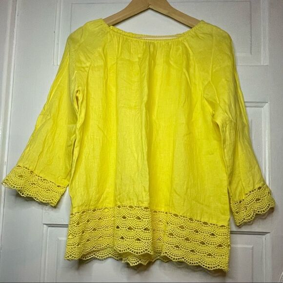 J. Crew Linen Crochet Lace Embroidered Hem Scallop Border Blouse Size Small - Picture 3 of 10